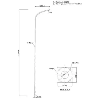 9M Street Light Pole With 1.5M Arm
